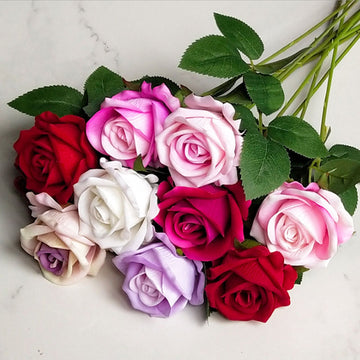 Faux Silk Rose Flower White Red Real Touch Latex Rose