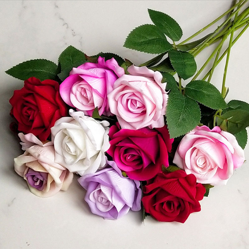 Faux Silk Rose Flower White Red Real Touch Latex Rose