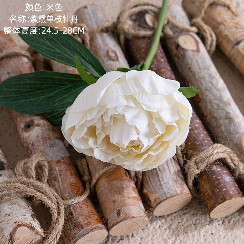 Single Artificial Silk Open Peony Flower for Home Dining Room Decor